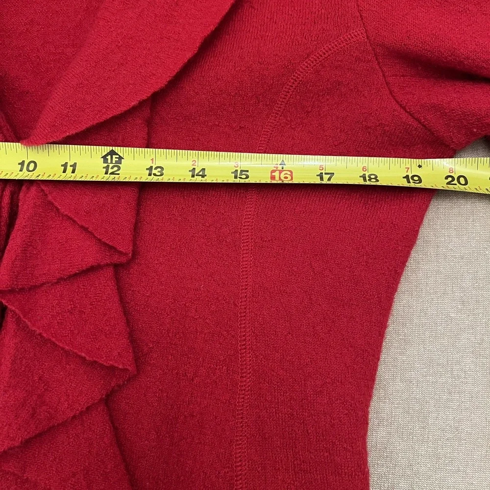 Charter Club 100% Wool Ruffle V-Neck Red Cardigan Sweater Career Holiday Medium - Picture 7 of 9
